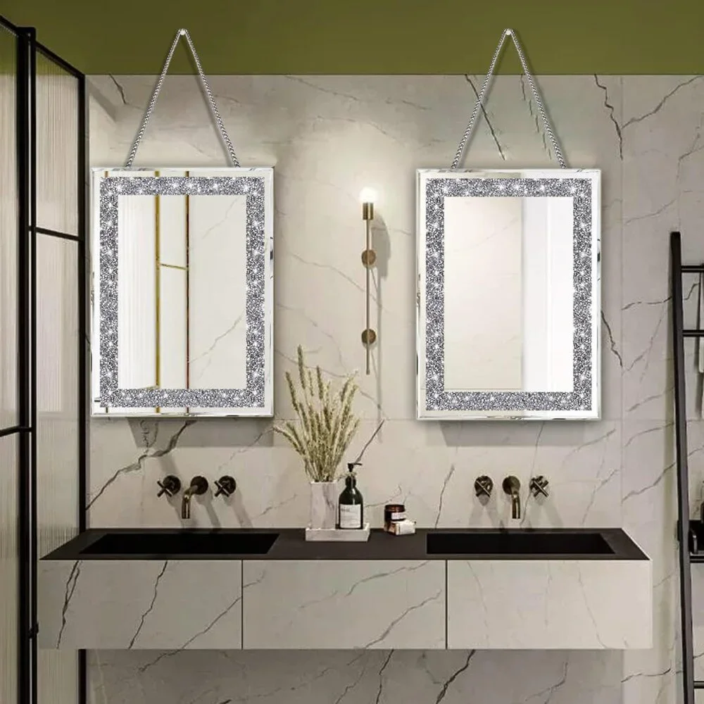 Modern 2-Piece Wall Mirrors with Crush Diamond Accents for Living Spaces